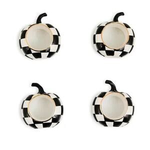 NEW Mackenzie-Childs Courtly Check Pumpkin Napkin Rings, Set of 4
